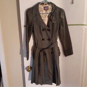 E & you trench coat Korean charcoal gray double breasted womens s raincoat kpop
